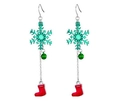 Weihnachtliche Ohrhänger mit grüner Schneeflocke, Glöckchen und roten Socken-Anhängern - Grüne Schneeflocke
