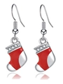 Kerstmis kous hangende oorbellen in rood en wit emaille met fonkelende zirkonia - Kerstsok Met Strasssteentjes