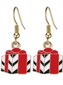 Feestelijke kerstcadeau oorbellen met rood groen en wit gestreepte emaille afwerking - Kleurrijke Geschenkdoos