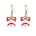 Kerstbel oorhangers van wit emaille met rode decoratieve strikjes voor vrouwen - Rode en Witte Klokken