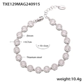 Silver titanium steel tennis bracelet with 0.7cm round zircons and lobster clasp - Steel Color White Zirconia Bracelet (TXE129)