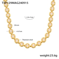 Gold plated titanium steel necklace with circular zircons, length 35+7cm, weight 23.6g - Gold White Zirconia Necklace (TXP129)