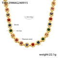 Titanium steel necklace with multi-colored zircons and adjustable gold chain - Gold Mixed Color Zirconia Necklace (TXP129)