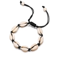 Handmade woven natural cowrie shell bracelet with adjustable black cord for beach style - Black Braided Rope Style / Black Rope