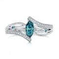 Luxury bypass ring featuring marquise cut blue topaz gemstone and micro-pave diamonds - US 6 / Lake Blue