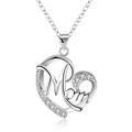Elegant two-tone heart pendant necklace with Mom engraving and sparkling cubic zirconia stones - Silver