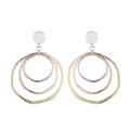 Three-tone nested irregular hoop earrings with hammered metal texture on white background - Three-Color