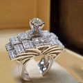 Luxury multi-layer stackable bridal ring set with sparkling round cubic zirconia stones - US 6 / White Gold