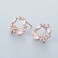 Elegant rose gold flower wreath earrings with pink opal and sparkling zircon stones - Rose Gold