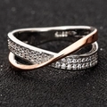 Minimalist X-shaped two-tone copper ring for women with cubic zirconia and rose gold plating - US 6 / Rose Gold
