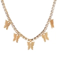 Collar gargantilla tennis dorado con mariposas caladas y brillantes piedras de strass - Estilo 5 Mariposas Doradas
