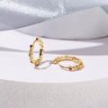 Macro detail of 18K gold-plated hoop earrings with purple zircon and textured beading - Beaded Colorful Stone Style (E432) / Inner Diameter 10mm / Gold