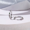 Elegant silver 18K gold plated textured hoop earrings with multi-colored zircon stones - Beaded Colorful Stone Style (E432) / Inner Diameter 10mm / Silver