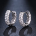 Men's hip-hop style silver hoop earrings with iced out cubic zirconia micro-pave setting - White Gold