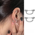 Detail of S925 sterling silver cartilage earrings with pavé white zircon crescents - Semi-circle Zirconia Style (E908-F)