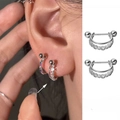 Detail of S925 silver double hoop cartilage earring with cubic zirconia and screw ball back - Double Layer Circular Ring Style (E908-D)