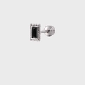 Detail of S925 sterling silver ear stud with black zircon and milgrain texture - Rectangular Black Zirconia (E951)