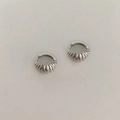 Silver retro croissant hoop earrings with ribbed texture on plain light grey background - Silver Croissant (A220)
