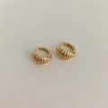 Close-up of golden croissant-style hoop earrings featuring a vintage textured spiral design - Gold Croissant (A220)