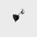 Dettaglio di un orecchino a lobo a cuore in argento con zircone nero a forma di cuore - Zirconia Nera a Cuore (E951)