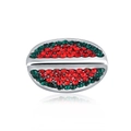 Abalorio de sandía de plata con cristales rojos y verdes para pulseras de verano DIY - Estilo Sección Transversal de Sandía Pavé (29) / Rojo