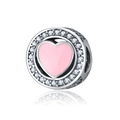 Zilveren bedel met roze emaille hart en zirkonia voor DIY-armbanden maken - Roze
