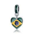 Brazilian flag heart charm for DIY bracelets in polished silver with colorful enamel - Brazil Flag