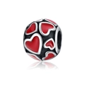 Abalorio de plata pulida con corazones de esmalte rojo para pulseras tejidas - Estilo Bola de Esmalte Corazones Rojos (20) / Rojo