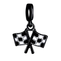 Racing checkered flag charm pendant in black and white enamel for beaded bracelets - Electrophoretic Black Checkered Flag