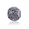S925 sterling silver star charm bead with purple cubic zirconia stones for DIY bracelets - Purple