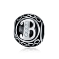 Pendentif perle creuse en argent style ethnique avec lettre B et pierres de zircon - Lettre B