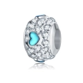 Glinsterende zilveren pavé-bedel met zirkonia en blauw emaille hart voor armbanden - Meerblauw