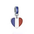 Abalorio de corazón con bandera de Francia en metal plateado y esmalte para pulseras - Bandera de Francia