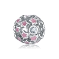 Silberperle mit rosa Emaille-Sternen und Zirkon für DIY-Armbänder im Detail - Rosa