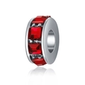 Silver bead charm with square-cut red gemstones and a central hole for DIY jewelry making - Red