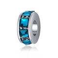 Silver round charm with square deep blue gemstones for DIY bracelets and necklaces - Lake Blue
