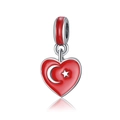 Colgante corazón de plata con esmalte rojo y diseño bandera turca para pulseras - Bandera de Turquía