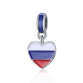 Colgante corazón de plata con esmalte bandera rusa y asa azul para pulsera de bricolaje - Bandera de Rusia