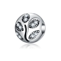 Sparkling leaf hollow spherical bead charm with cubic zirconia for DIY jewelry making - Silver