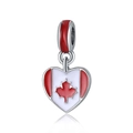 Colgante de corazón plateado con bandera de Canadá y hoja de arce en esmalte - Bandera de Canadá