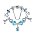 Blauwe kristalglas bedelarmband met hart Love-hanger en zilveren slangenketting - S / Blauwe Kristallen Hanger