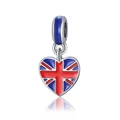 Charm de corazón plateado con bandera británica esmaltada para pulseras DIY - Bandera del Reino Unido
