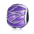 Purple enamel ball charm with silver wavy lines and glitter for DIY jewelry bracelets - 21