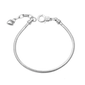 Klassieke verzilverde 3mm slangenketting armband met karabijnsluiting en hart hanger - 19cm / Helder Zilver
