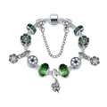Silver snake chain bracelet with green crystal charms and sparkling clover pendants - 18cm / Green