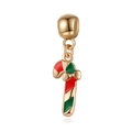 Christmas candy cane charm with red and green enamel and a gold bow for DIY jewelry - Gold