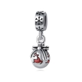 Christmas snowflake elk charm pendant in S925 silver with red enamel bow for DIY bracelets - Red Christmas Deer Sphere Style (2)