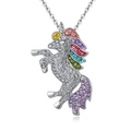 Fonkelende eenhoorn ketting met kleurrijke regenboog strass op zilveren ketting - Regenboog Eenhoorn Stijl (NK057)