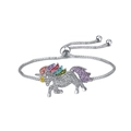 Verstelbare zilveren eenhoorn armband met veelkleurige kristallen en box-ketting - Zilver