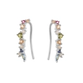 Climbing ear crawler studs with colorful zircon gemstones in silver settings for women - Silver
